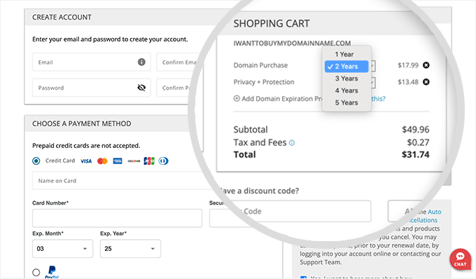 Domain.com purchase plan and payment terms