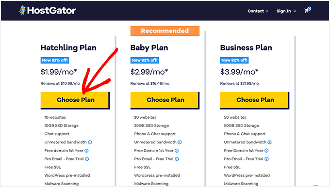 Choose your HostGator plan