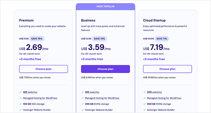 Hostinger pricing