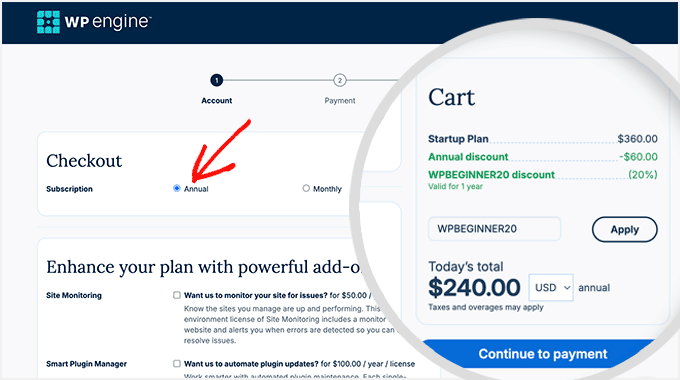 WP Engine Annual Subscription and checkout with our exclusive WP Engine coupon code
